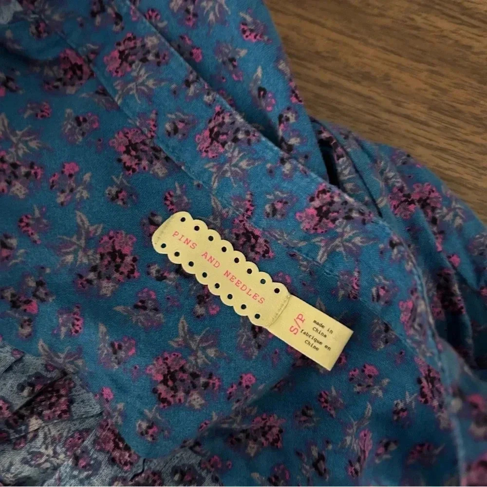 Pins & Needles Blue Floral Peplum Top - Small Boho Cottagecore - Picture 7 of 13
